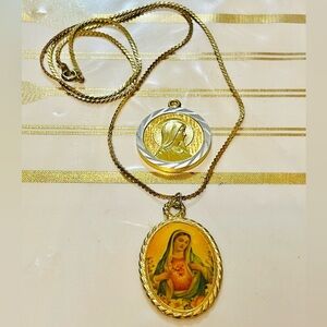 Vtg Lot Of 2 Religious Medal Prayer Christian Catholic Virgin Mary pendant # 8